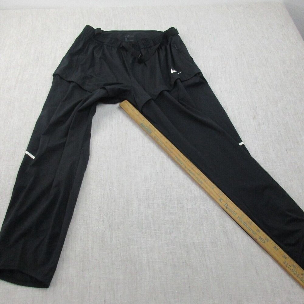 Nike Track‎ Pants Womens Large Black Dri Fit Straight Leg Waist Belted Logo - Picture 10 of 10